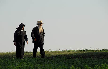 Traditional Amish farm couple