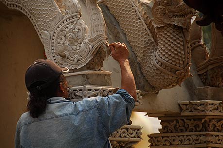 Working on temple decoration, Chiang Mai